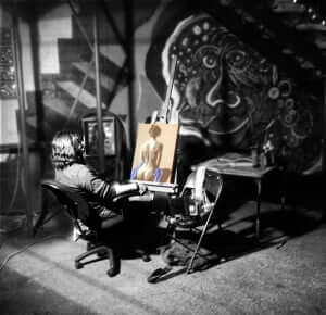 Chris Wagemann painting live at October South Wing Fifth Friday