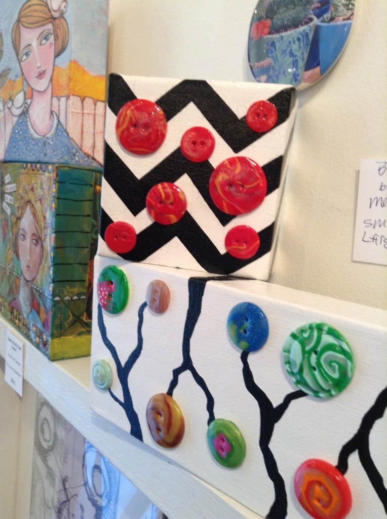 Hand-made Buttons in painted canvas by our very own Megan Dresback